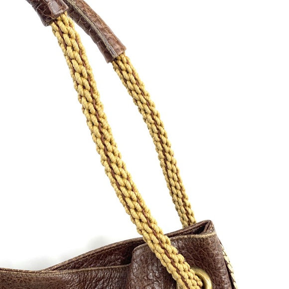 Plinio Visona Italian Brown Textured Leather Large Shoulder Bag Braided Handles - Picture 8 of 13